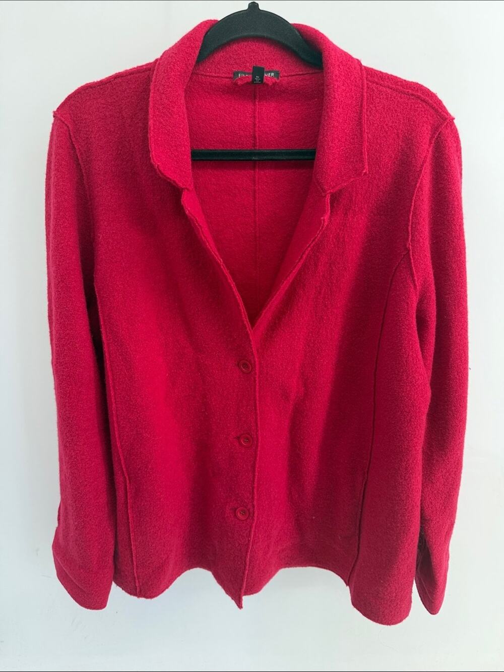 Eileen Fisher 100% boiled merino wool unlined 3 button blazer jacket sz XL